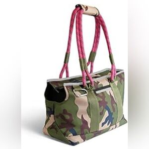 Roverlund Out-and-About Pet Tote in the Camo/Magenta color combination.